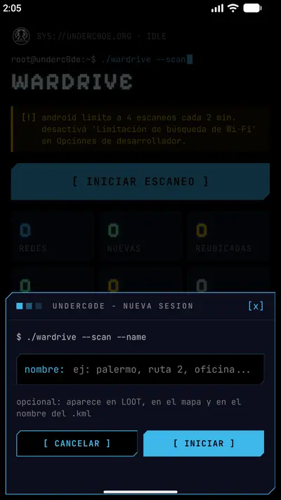 Modal para nombrar una nueva sesión